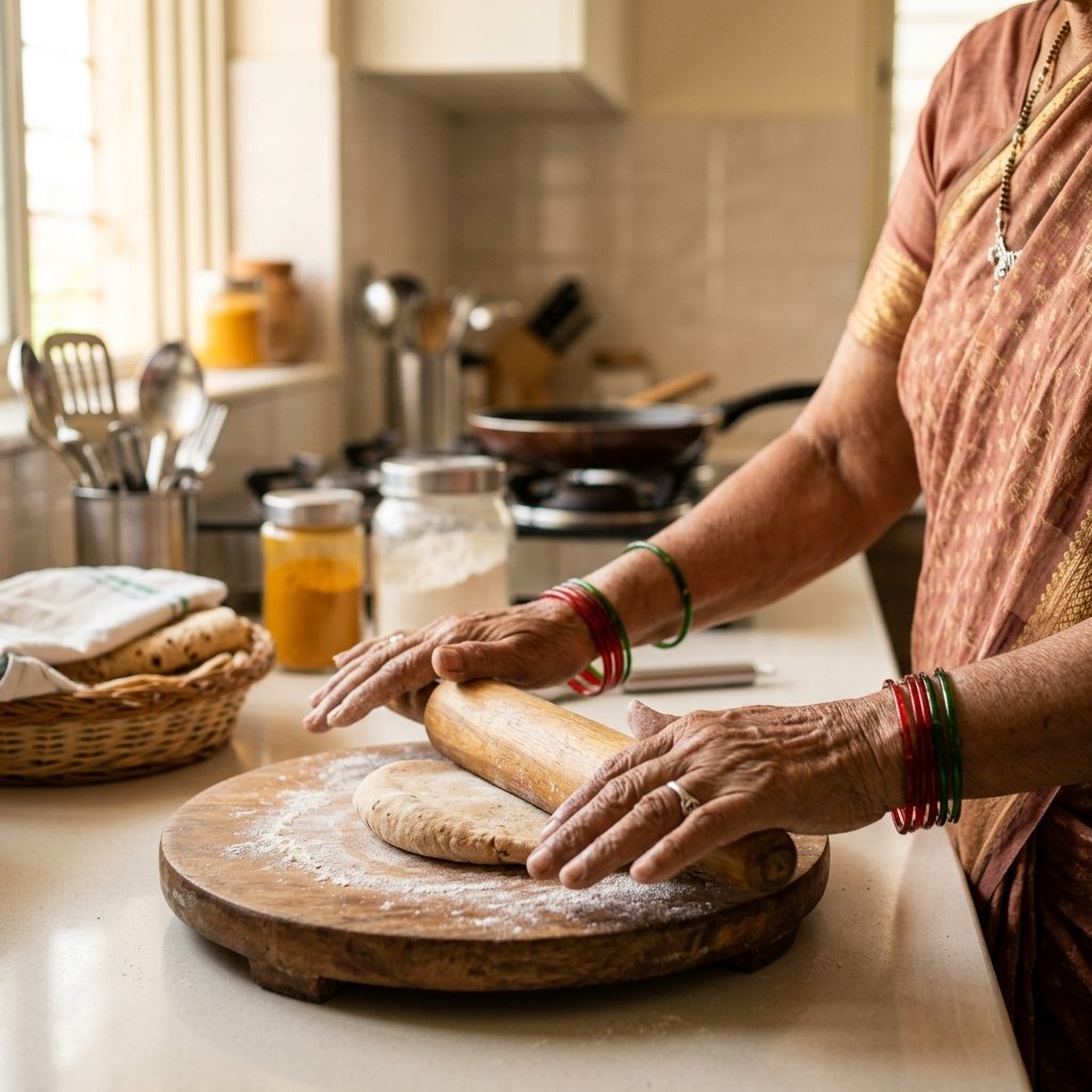 Artisan handcrafting traditional Indian snacks